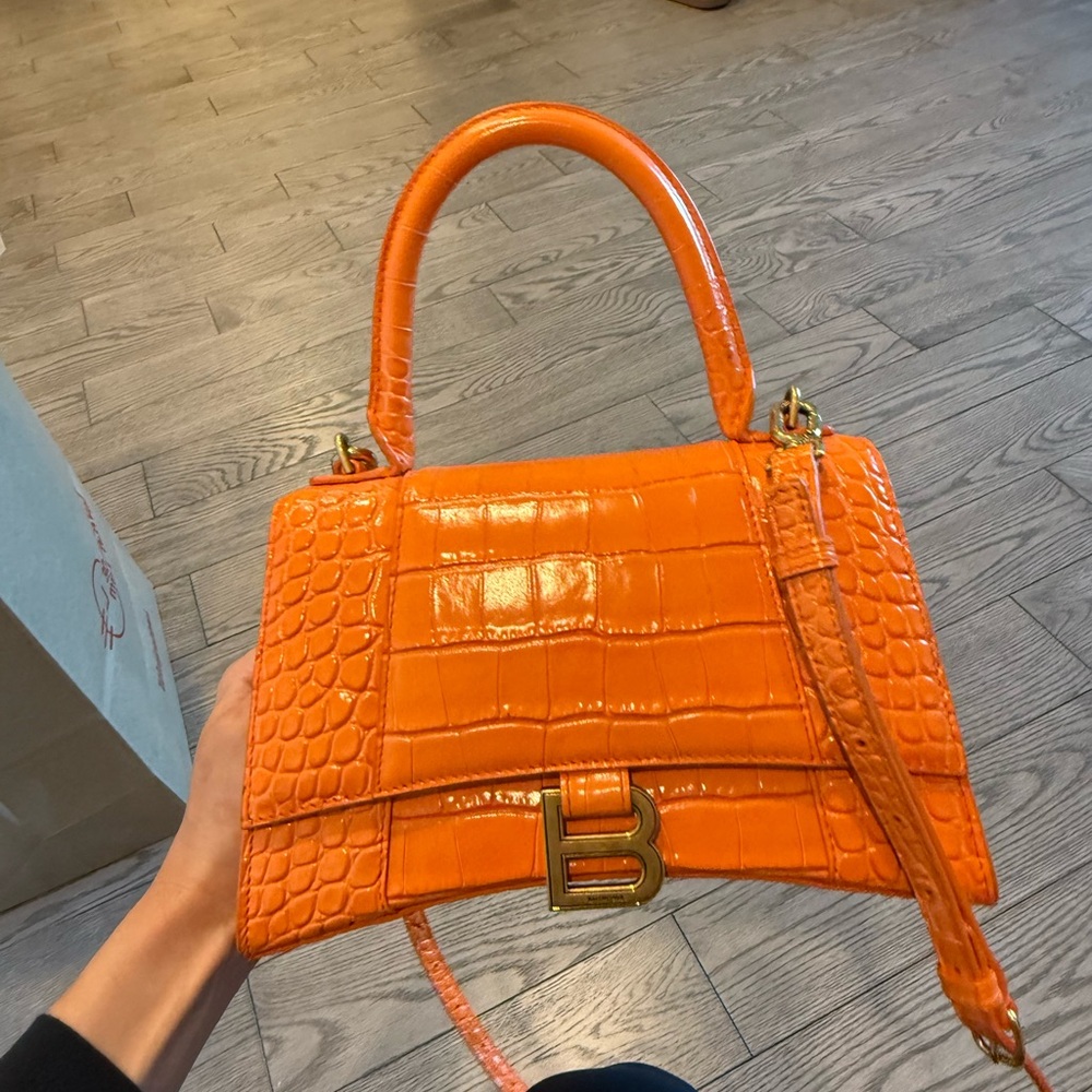 Orange Crocodile-Embossed Balenciaga Handbag
